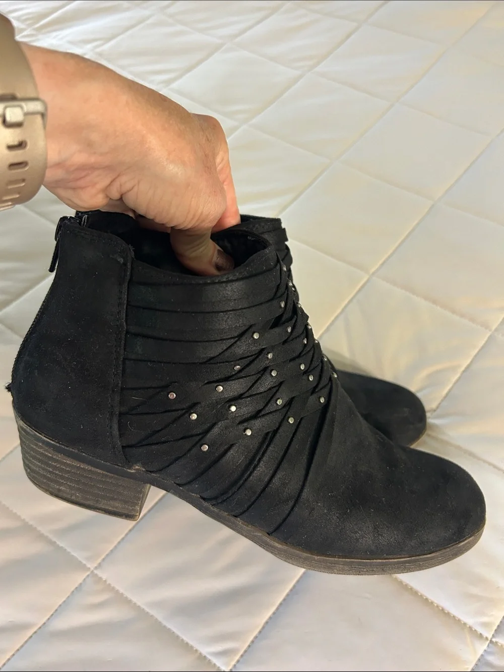 SO Black Faux Suede Studded Wrap Ankle Booties
